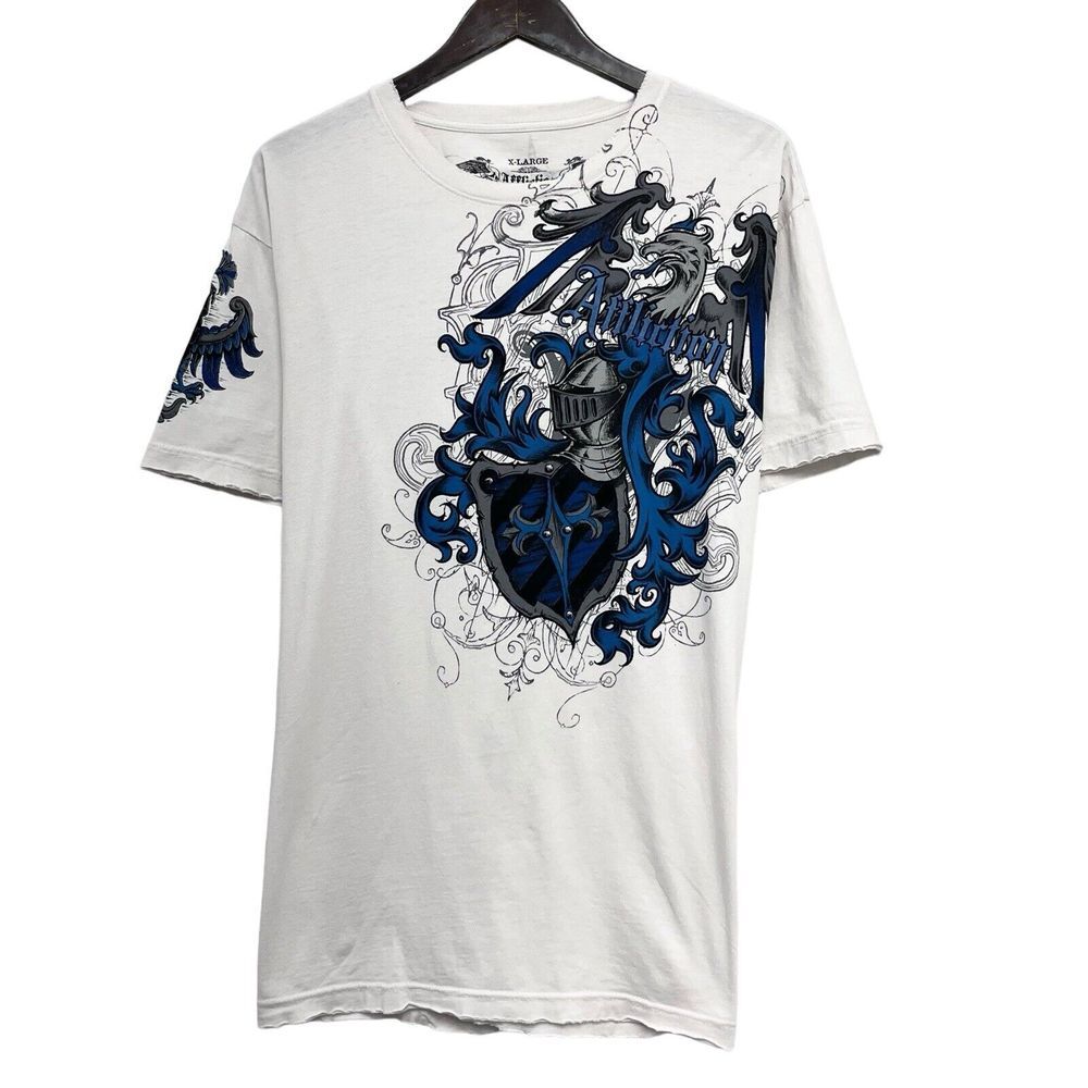 Affliction Mens Sz XL Distressed T-Shirt Jealous Souls Dragon Knight Swords Goth
